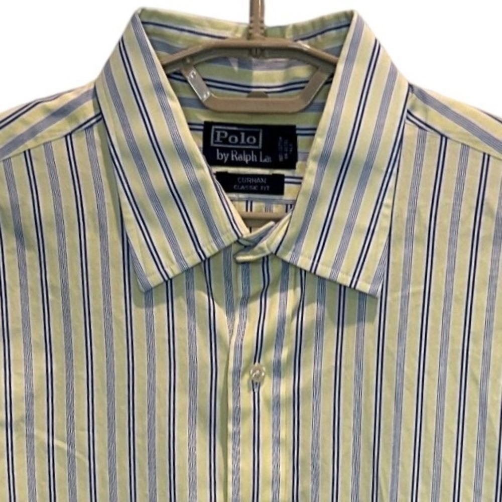 Polo Ralph Lauren Curham Shirt 17.5 36/37 Men's Yellow Blue Striped Classic Fit
